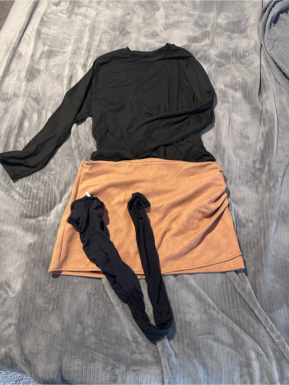 SHEIN Black Top with Tan Mini Skirt Set